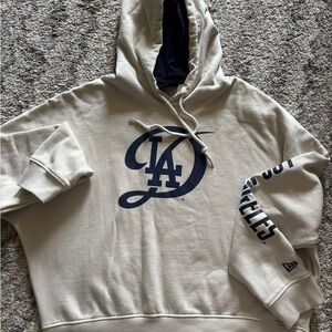 New Era Beige Hoodie with Navy Graphic